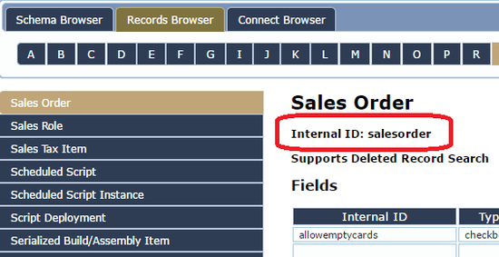 The internal ID of a record type displayed in the Records Browser